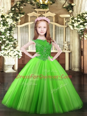 Fashionable Tulle Sleeveless Floor Length Pageant Gowns and Beading