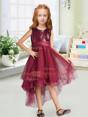 Trendy Scoop Sleeveless Organza Flower Girl Dress Sequins and Bowknot Zipper