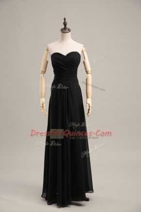 Amazing Black Sweetheart Zipper Ruching Prom Evening Gown Sleeveless