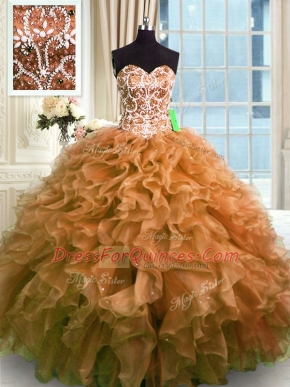 Modern Sleeveless Lace Up Floor Length Beading and Ruffles Quinceanera Dresses