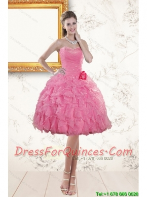 Perfect Sweetheart Rose Pink 2015 Christmas Party Dresses with Beading and Ruffles