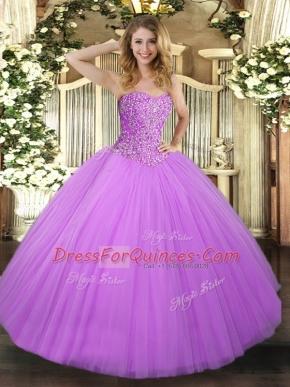 Sweetheart Sleeveless Tulle Quinceanera Dresses Beading Lace Up