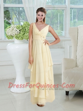 Empire V Neck Chiffon Dama Dress with Appliques and Ruching
