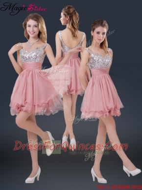 Hot Sale Mini-length Straps Paillette Prom Dresses for 2016