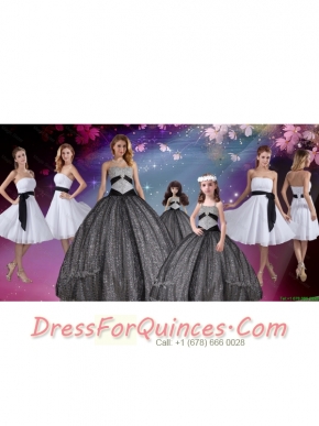 Popular Appliques and Sequined Quinceanera Dresses and White Short Dama Dresses and Cute Straps Little Girl Dresses