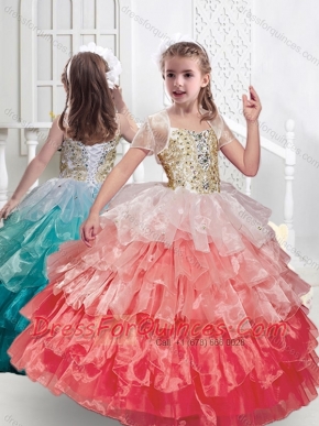 Beautiful Spaghetti Straps Little Girl Pageant Dresses with Ruffled Layers and Beading
