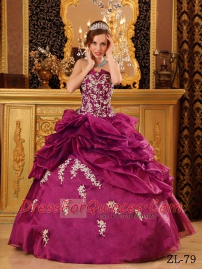 Discount Dark Purple Ball Gown Strapless With Organza Appliques Quinceanera Dress