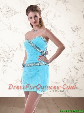2015 Cheap Light Blue Dama Dresses with Flower and Appliques