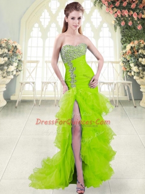 Chic Sleeveless Organza Brush Train Lace Up Prom Dress for Prom and Party