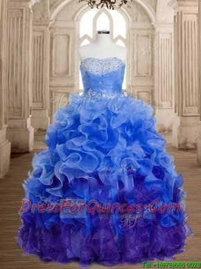 Discount Beaded and Ruffled Organza Sweet 16 Dress in Rainbow