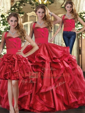 Modern Organza Sleeveless Floor Length Sweet 16 Quinceanera Dress and Ruffles