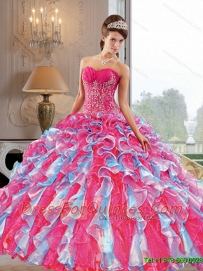 2015 Elegant Ball Gown Quinceanera Dress with Appliques and Ruffles