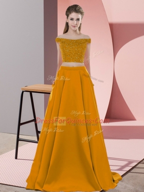 Dynamic Brown Prom Dress Off The Shoulder Sleeveless Sweep Train Backless