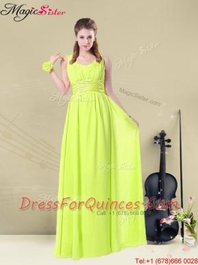 New Arrivals Empire Straps Belt Prom Dresses in Yellow Green