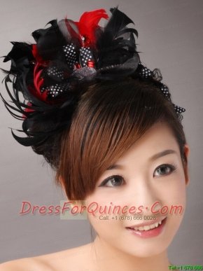 Fully Handmade Sweet Black and Red Headpieces Imitation Pearls With Feathers For Party