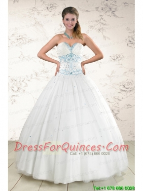 2015 Modern White Quinceanera Dresses with Appliques and Beading