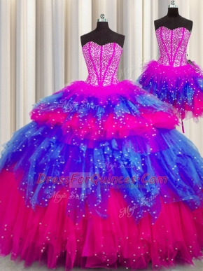Three Piece Visible Boning Floor Length Multi-color Sweet 16 Dresses Sweetheart Sleeveless Lace Up