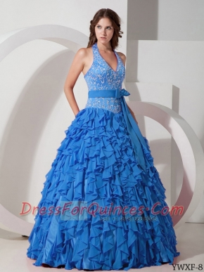 Beautiful Blue Beaded Sleeveless Magnificent Quinceanera Dress Of The Brand New Style