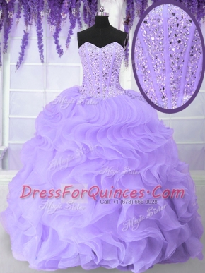 Lavender Sweet 16 Quinceanera Dress Military Ball and Sweet 16 and Quinceanera and For with Beading and Ruffles Sweetheart Sleeveless Lace Up