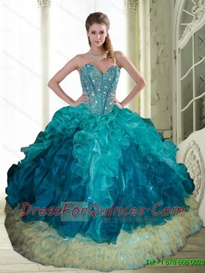 2015 New Styles Beading and Ruffles Sweetheart Quinceanera Dresses in Multi Color
