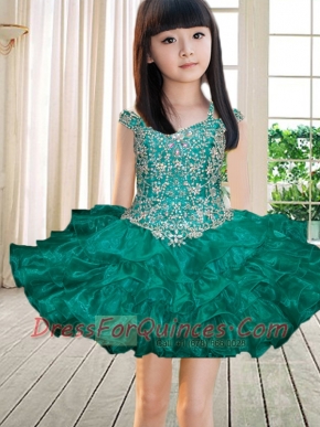 Beautiful Off the Shoulder Beading and Ruffles Turquoise Little Girl Dress for 2014