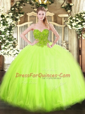 Organza and Tulle Sweetheart Sleeveless Lace Up Beading Sweet 16 Dress in