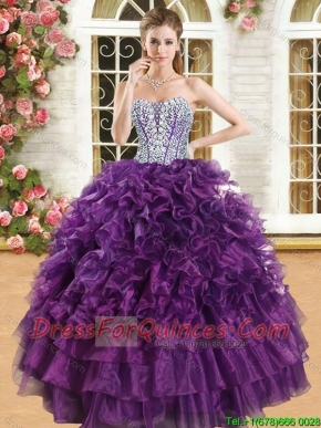 Latest Purple Big Puffy Quinceanera Dress with Beading and Ruffles