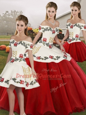 Off The Shoulder Sleeveless Organza Vestidos de Quinceanera Embroidery Lace Up