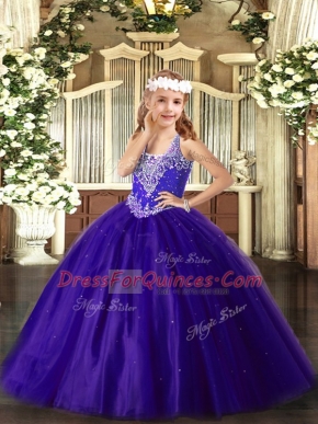 Sleeveless Lace Up Floor Length Beading Little Girls Pageant Dress