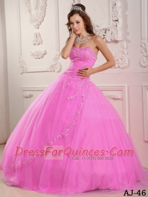 Elegant Sleeveless Appliques And Beading Rose Pink Tulle Beautiful Quinceanera Dress