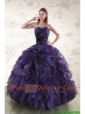 Elegant Sweetheart Appliques Purple Quinceanera Dress for 2015