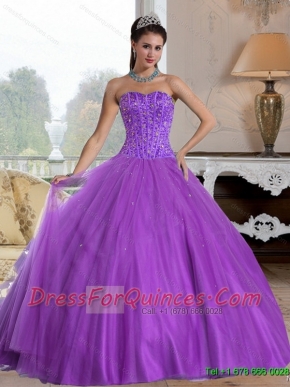 2015 Popular Sweetheart Ball Gown Quinceanera Dresses with Beading