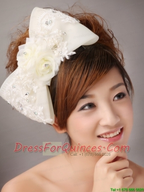 Big Bowknot With Lace and Hand Made Flowers For Brides