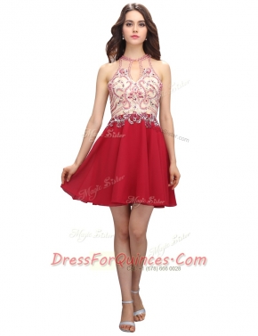 Glamorous Red Prom Party Dress Prom and Party and For with Beading High-neck Sleeveless Backless