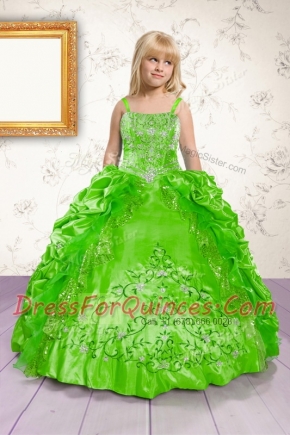 Green Sleeveless Floor Length Beading and Appliques and Pick Ups Lace Up Kids Formal Wear