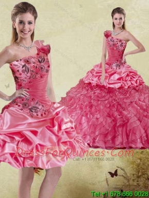 Pretty Watermelon 2015 Quinceanera Dress with Appliques and Ruffles