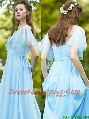 See Through Bateau Short Sleeves Dama Dresses with Appliques