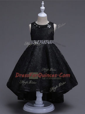 Shining Scoop Sleeveless Lace Flower Girl Dress Beading Lace Up