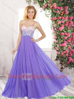 Perfect Empire One Shoulder Lavender Prom Dresses with Beading