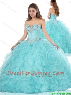Exclusive Ruffles and Beading Quinceanera Dresses in Aqua Blue