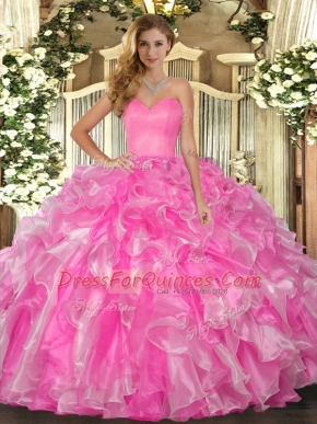 Floor Length Ball Gowns Sleeveless Rose Pink Vestidos de Quinceanera Lace Up