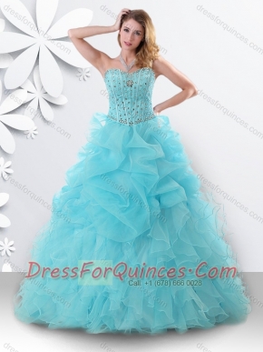 Princess Light Blue Sweet 16 Dress with Beading and Bubbles