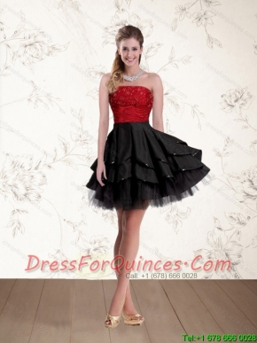 2015 Sexy  and New Style Strapless Beaded Prom Dresses in Red and Black