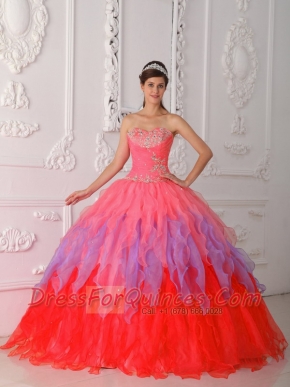 2013 Beautiful Watermelon Ball Gown With Sweetheart Beading and Ruching For Quinceanera Dress