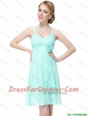 New Style Short Hand Made Flowers Prom Dresses with Straps