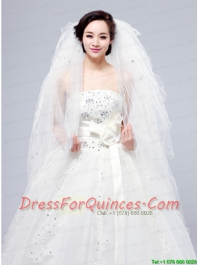 Elegant White Angle Cut Multi-Tier Finished Edge Bridal Veils