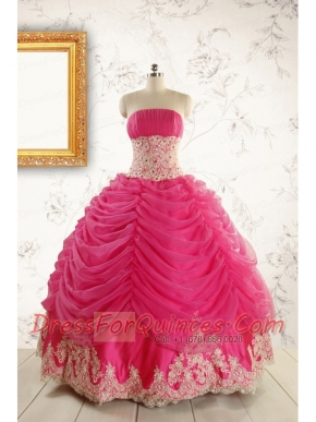 Luxurious Lace Appliques 2015 Quinceanera Gowns in Hot Pink