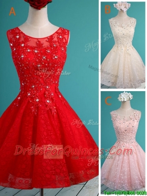 Luxurious See Through Scoop Short Prom Dresses with Beading and Appliques