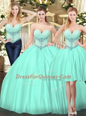 Tulle Sleeveless Floor Length Sweet 16 Dress and Beading