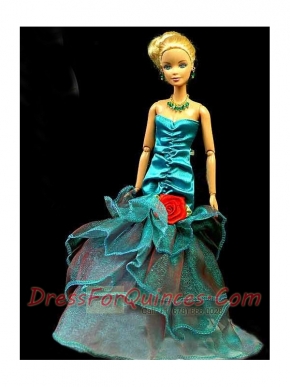 Gorgeous Teal Party Clothes Fashion Dress Sequins for Noble Barbie Doll